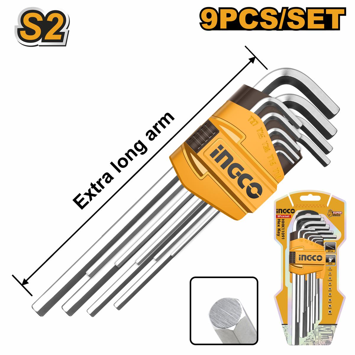 Ingco A/Key 9Pc 1.5-10Mm Xlong Crv