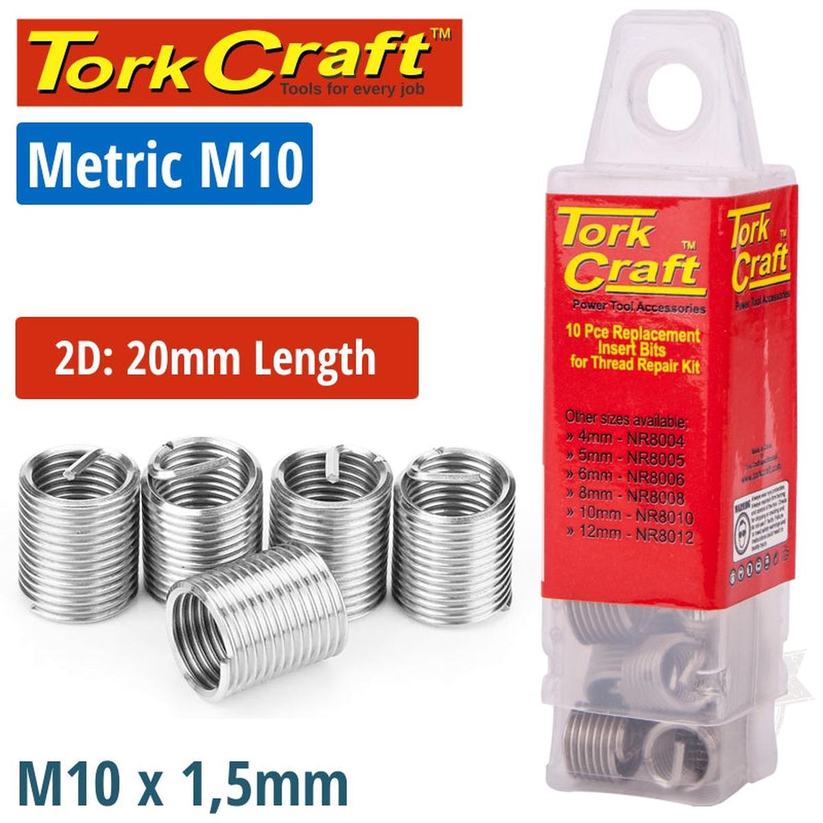 Tork Craft Thread Repair Kit M10 X 2D Replacement Inserts 5Pce