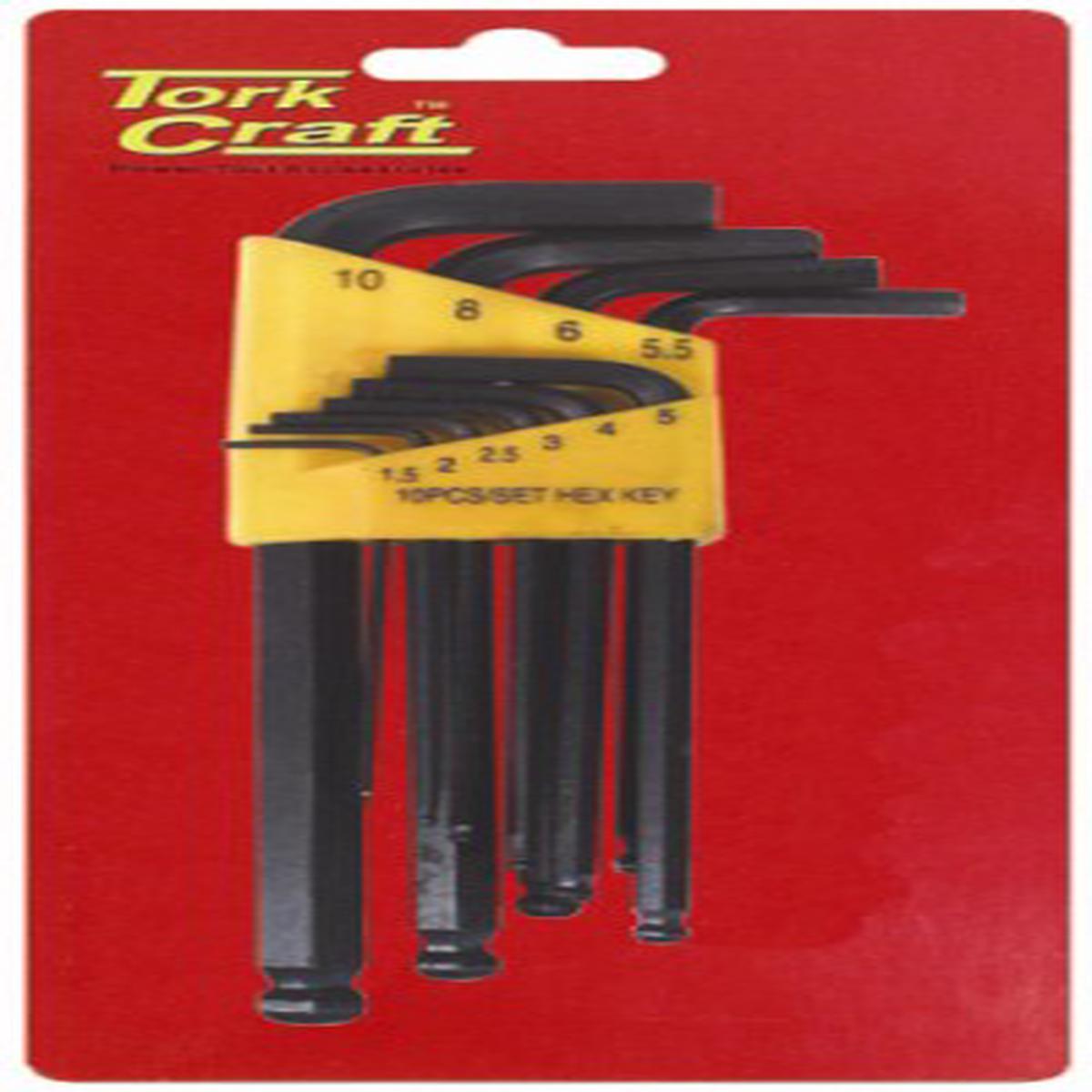 Tork Craft Hex Key Set 10Pc Ball Point 1.5-10Mm Carded Cr-V