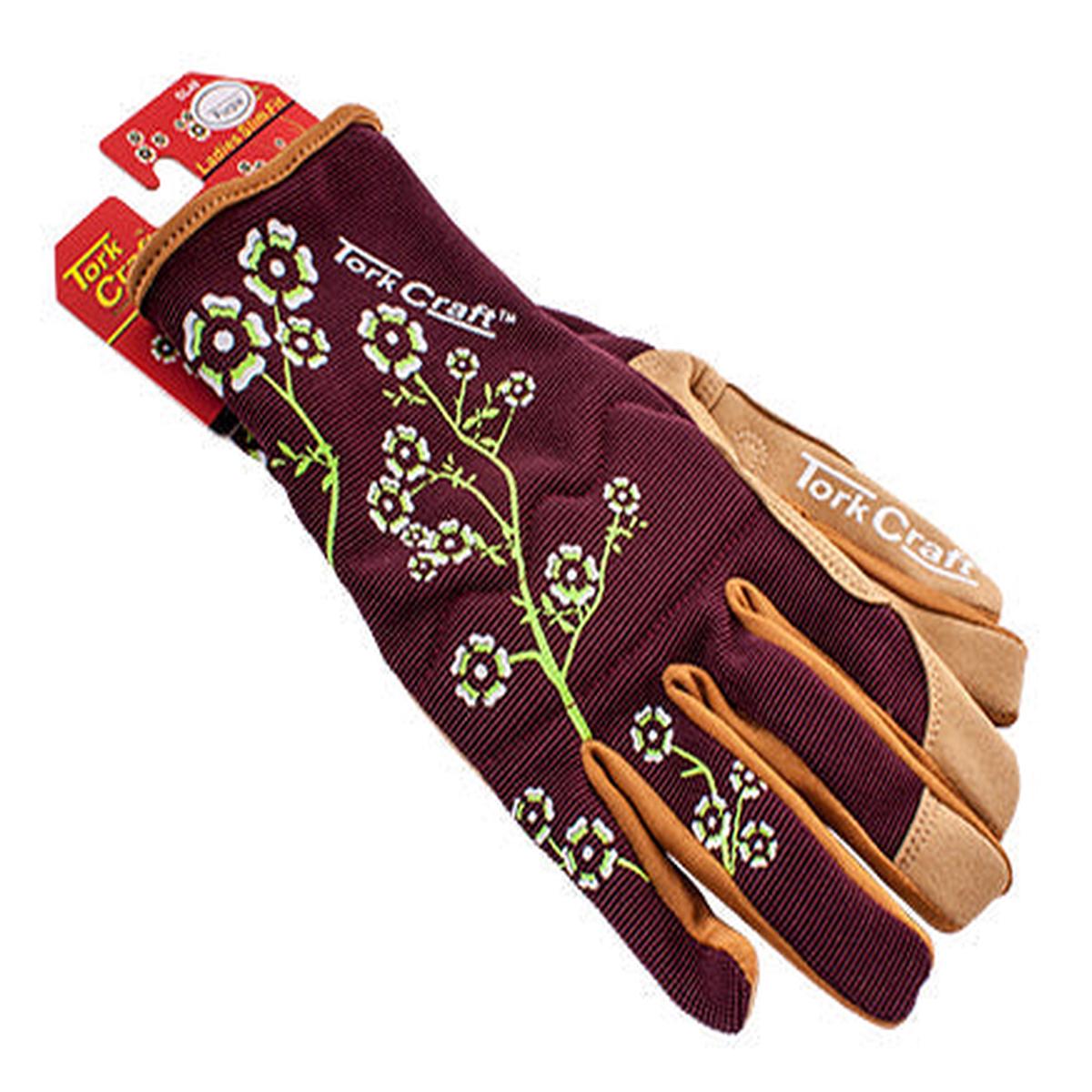 Tork Craft Ladies Slim Fit Garden Gloves Maroon Small