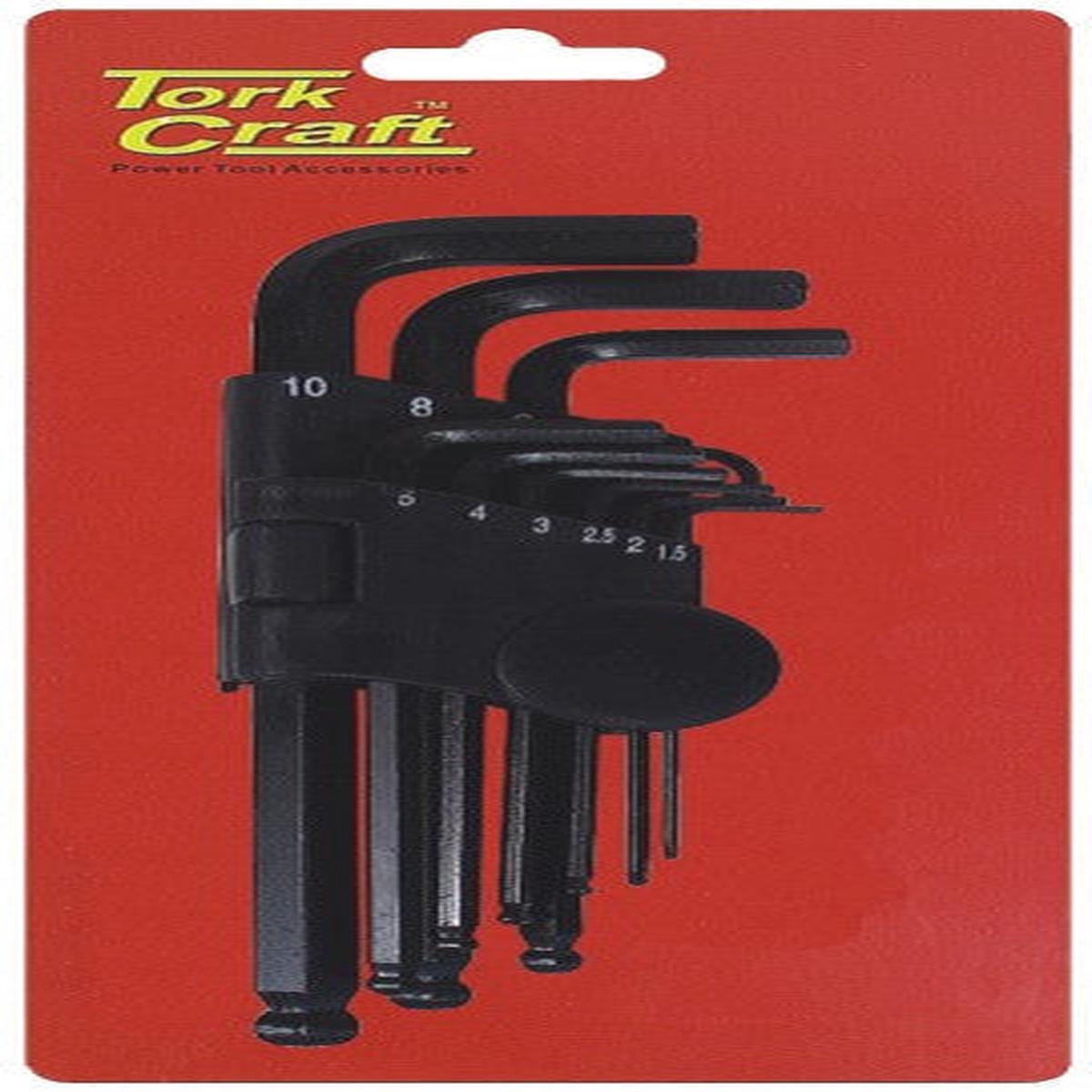 Tork Craft Hex Key Set 9Pc Ball Point 1.5-10Mm Carded Cr-V