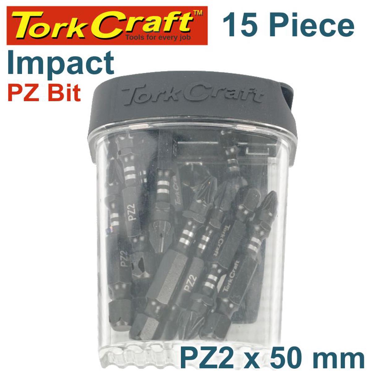 Tork Craft Impact Pozi.2 X 50Mm Insert Bit 15Pc Tic Tac Case