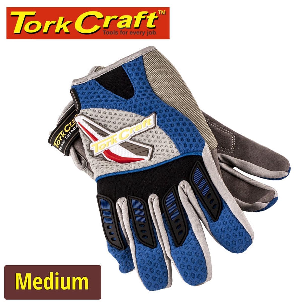 Tork Craft Mechanics Glove Medium Synthetic Leather Palm Air Mesh Back Blue