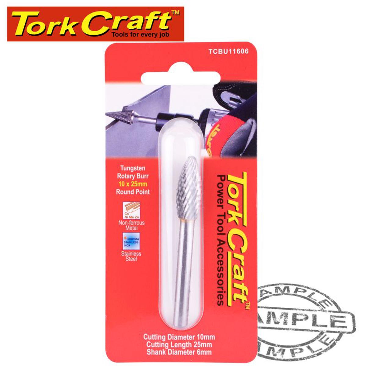 Tork Craft Rotary Burr Tungsten 10X25X6Mm Round Point