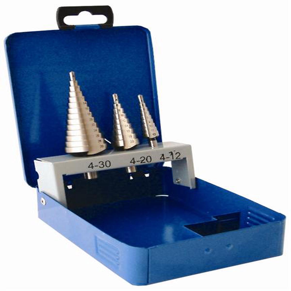 Tork Craft Step Drill Set 3 Pce Hss In Steel Case