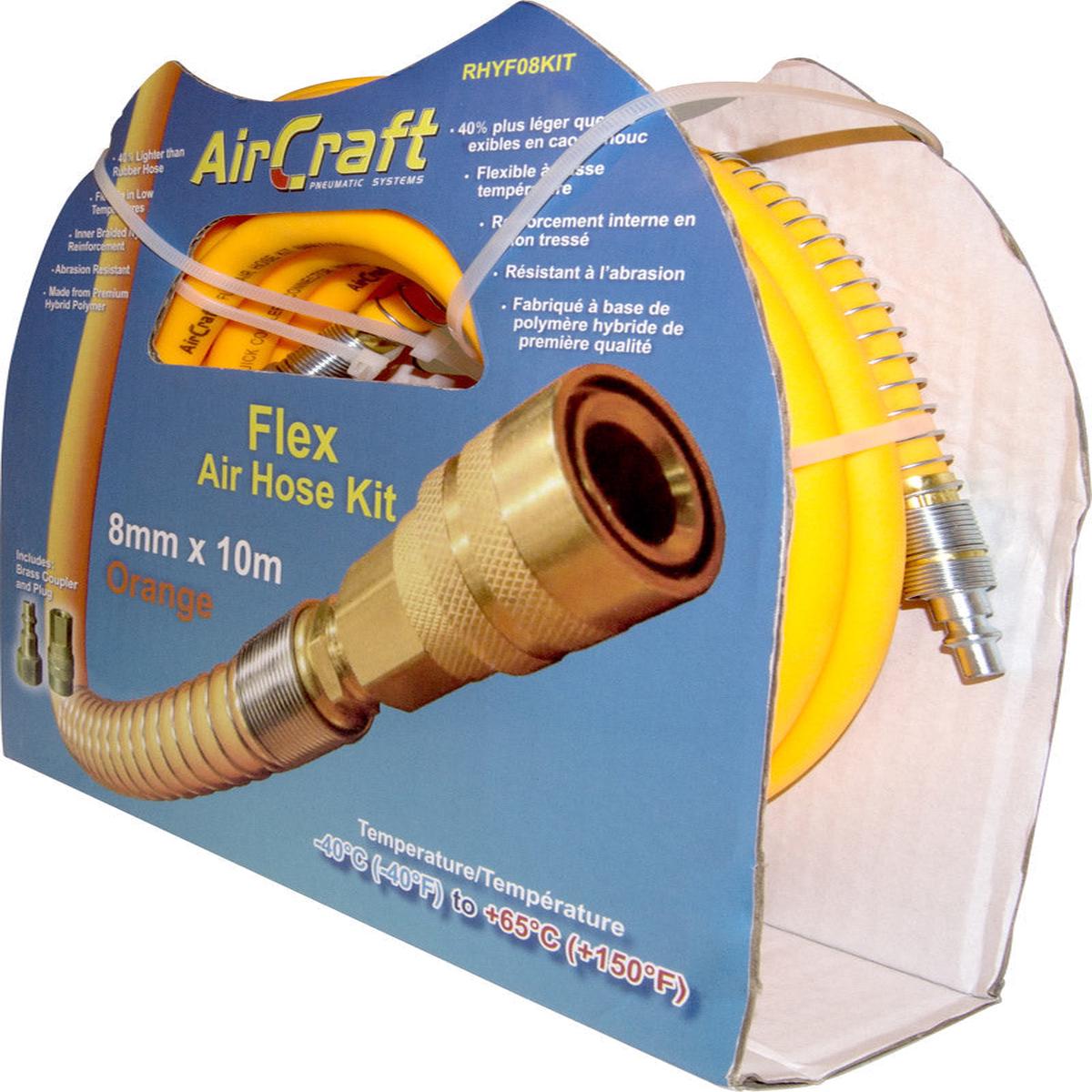 Aircraft Air Craft Flex Air Hose Kit 8Mm X 10M Orange With Quick Coupler & Connector Yohkon