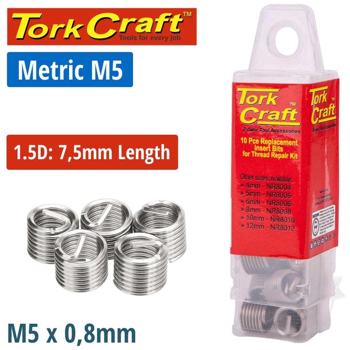 Tork Craft Thread Repair Kit M5 X 1.5D Replacement Inserts 10Pce
