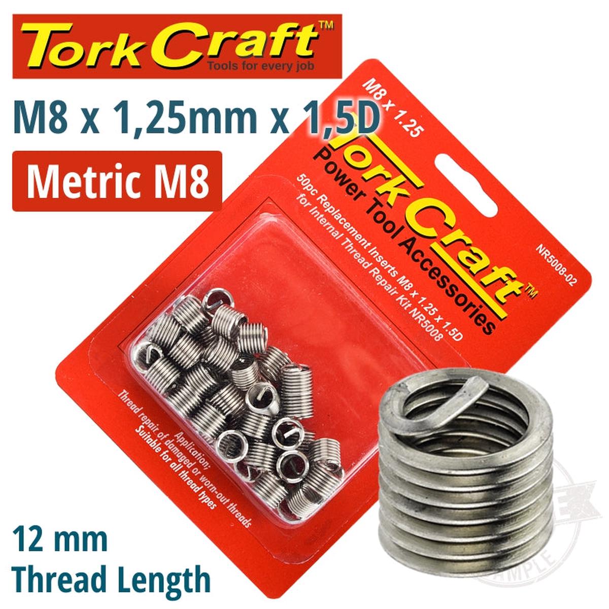 Tork Craft Thread Repair Kit M8 X 1.25 X 1.5D Repl. Inserts For Nr5008
