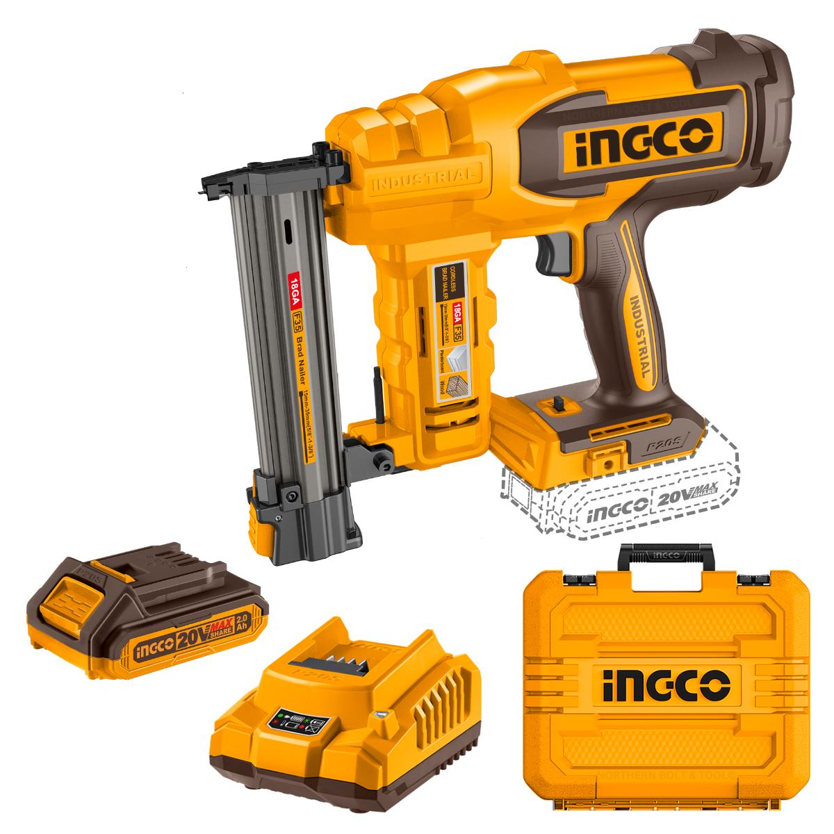 Ingco Cordless Brad Nailer 20V Kit