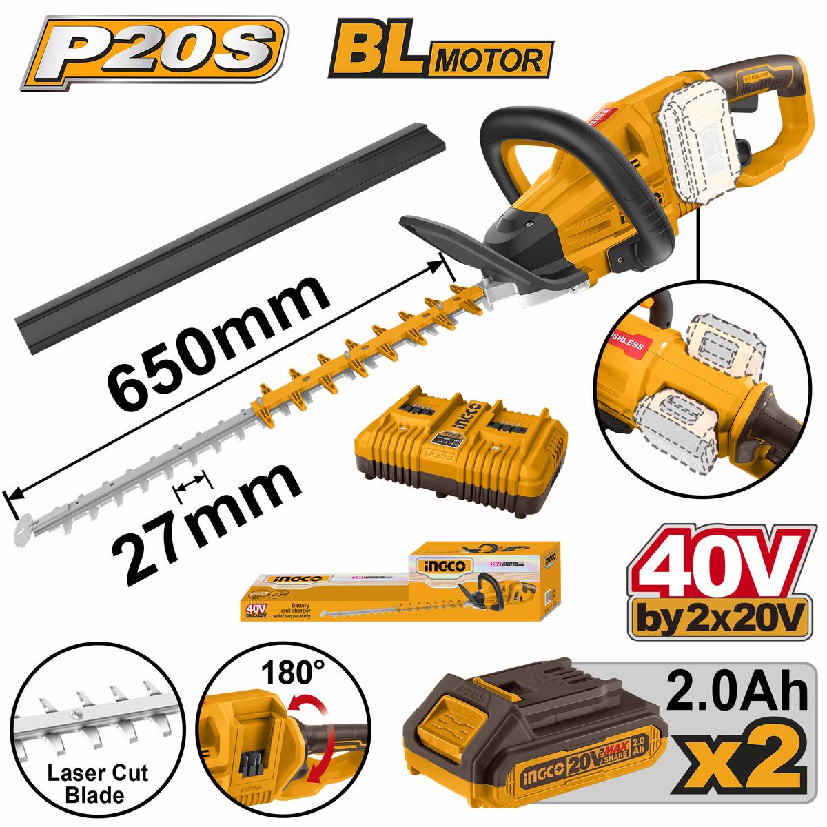 Ingco Cordless Hedge Trimmer 40V Kit P20s