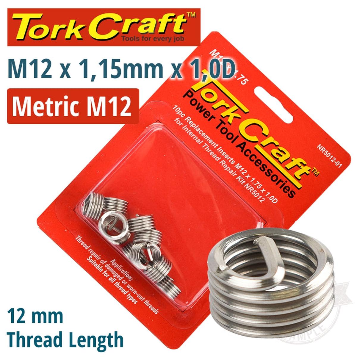 Tork Craft Thread Repair Kit M12 X 1.75 X 1.0D Repl. Inserts For Nr5012