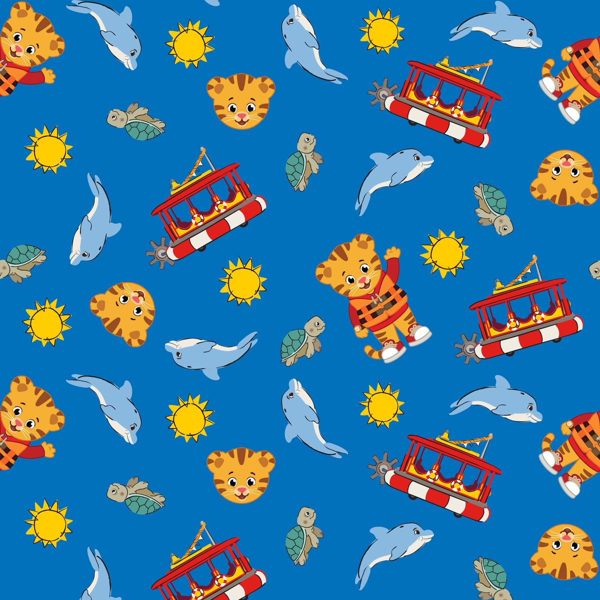 Daniel Tiger Trolley Boat Adventure on Blue Fabric