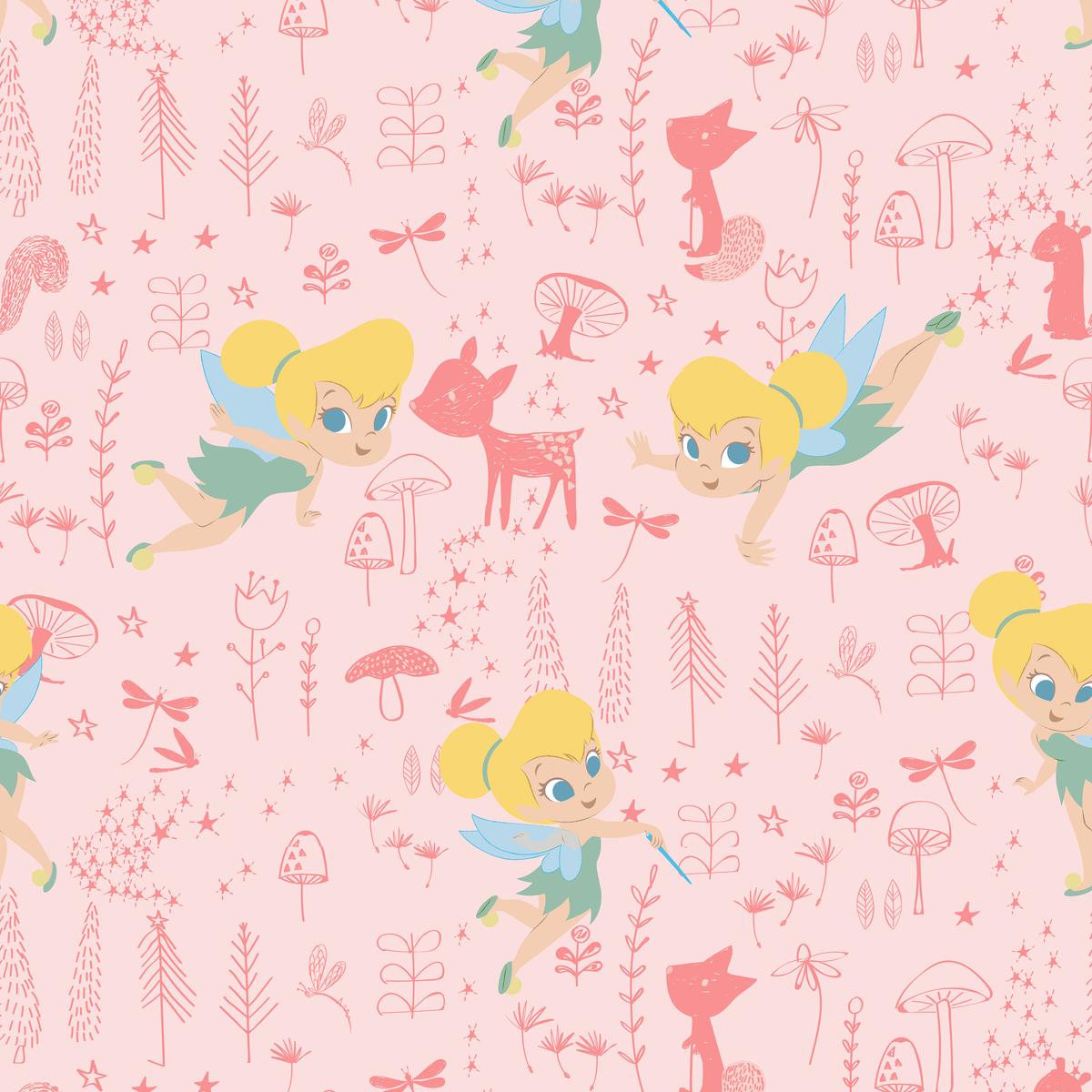 Disney Tinker Bell Pink Fairy Forest Fabric