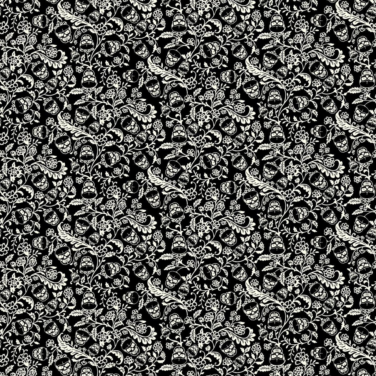 Kate Ward Thacker - Florals & Skulls - Black Fabric