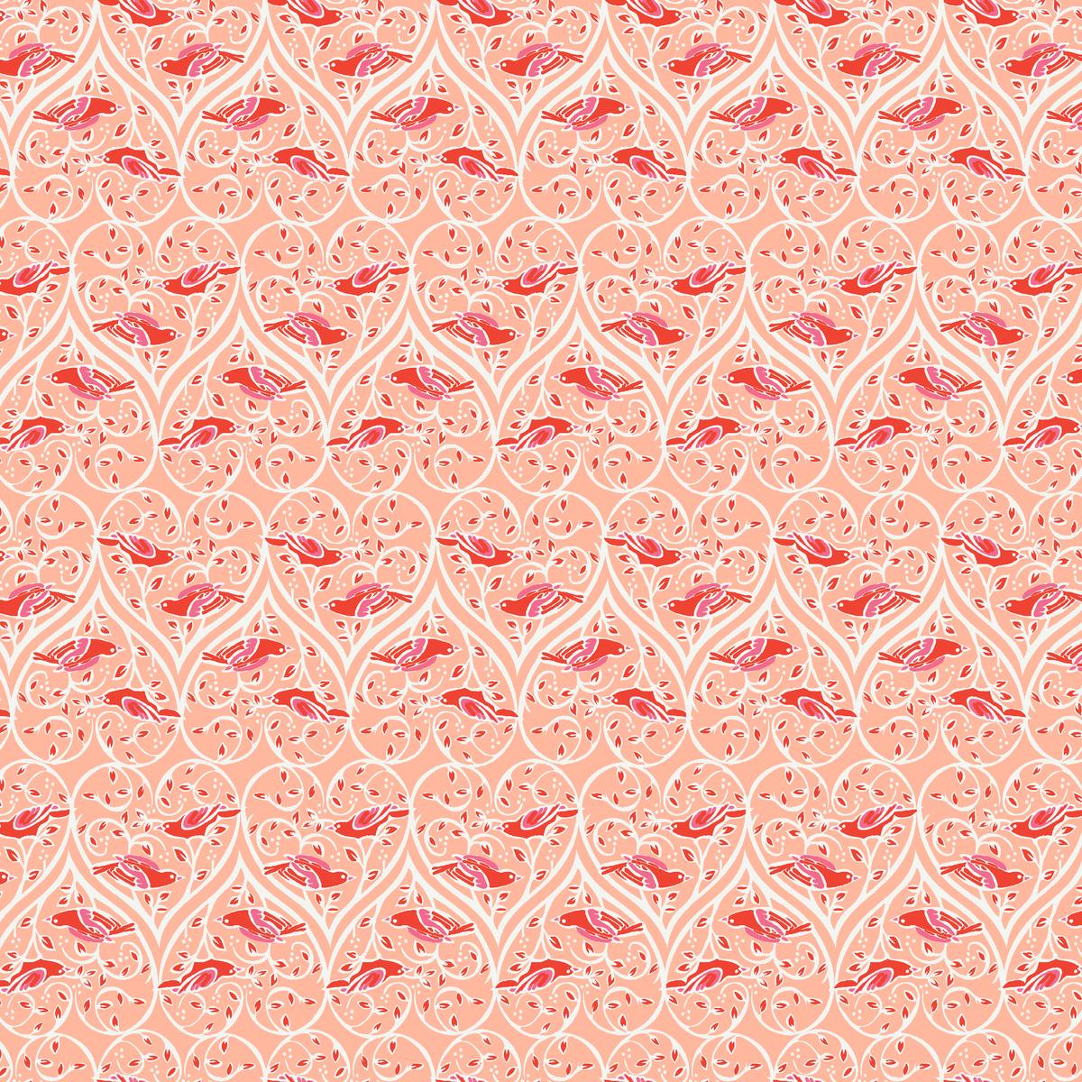 Lovebirds on Coral Sun Fabric
