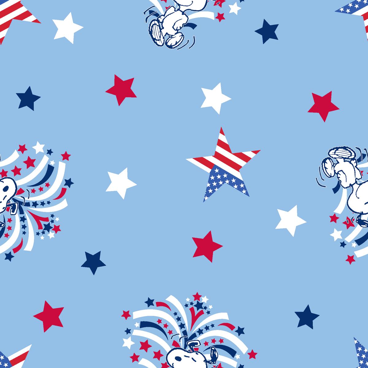 Peanuts Snoopy Patriotic Stars & Fireworks on Blue Fabric