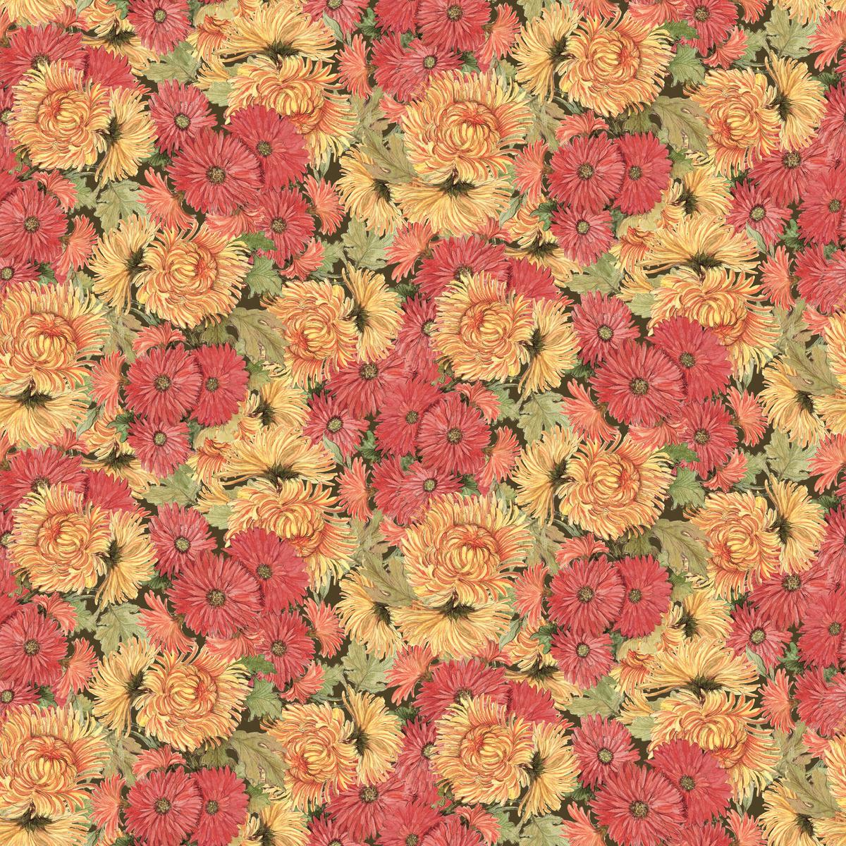 Susan Winget Packed Mums on Rust Fabric