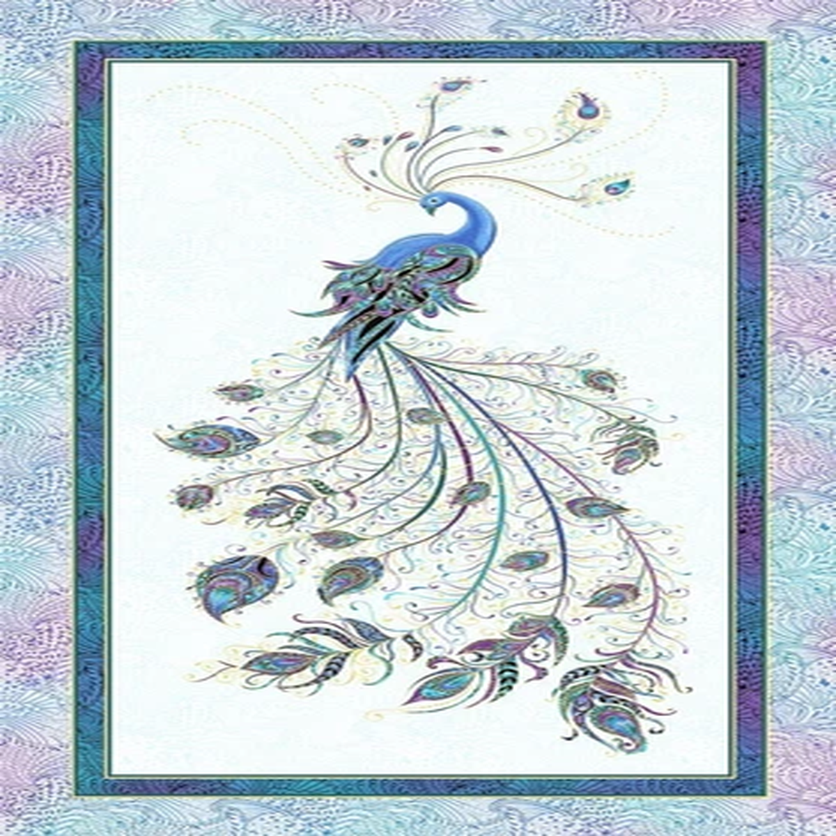 BERNARTEX FABRIC - PEACOCK FLOURISH - PANEL - WHITE