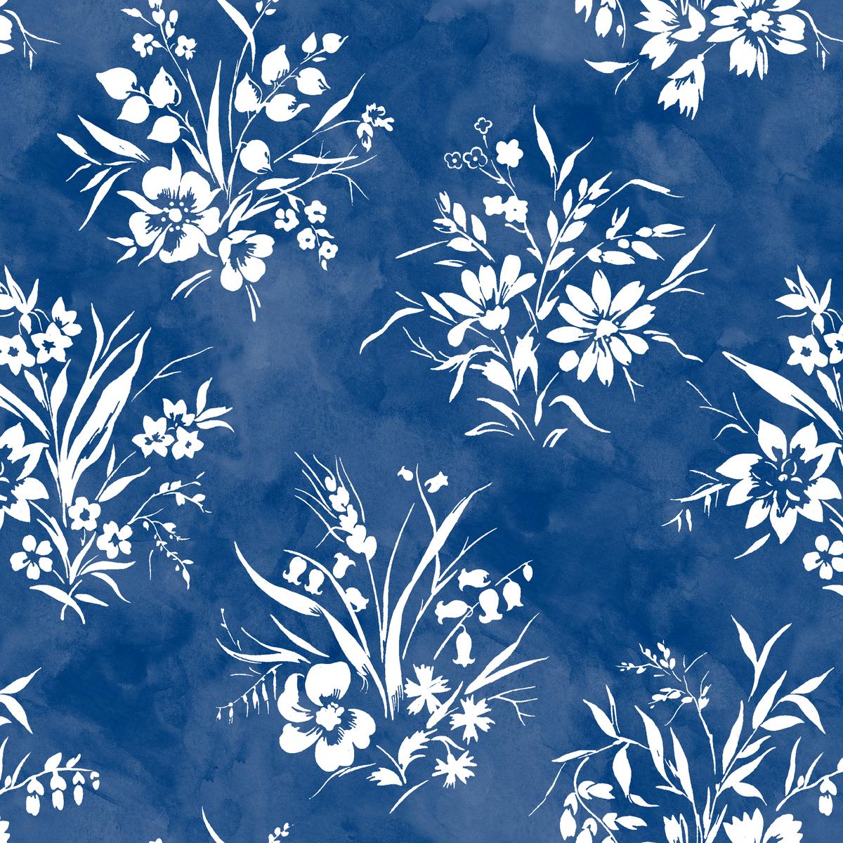 Blue and White Floral Toile Fabric