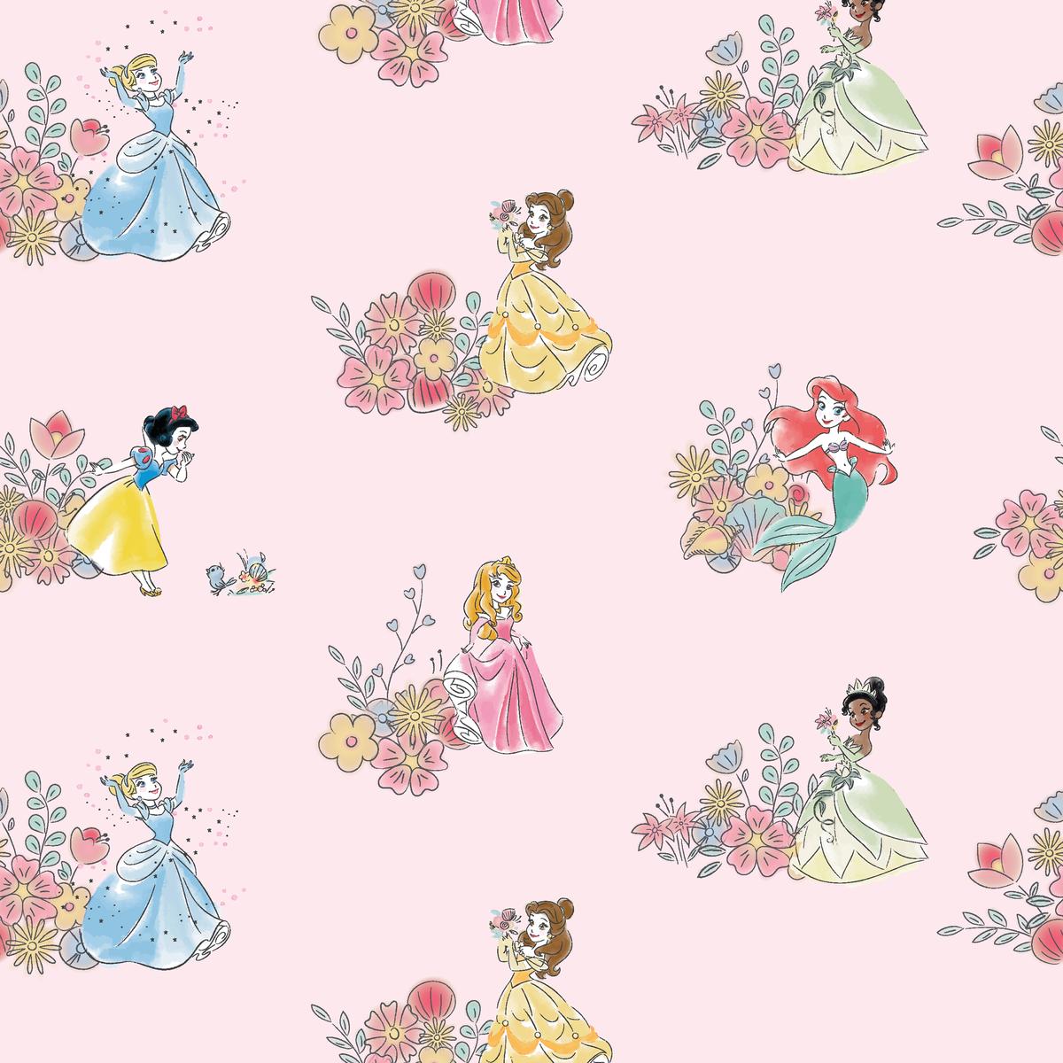 Disney Princess Floral on Soft Pink Fabric