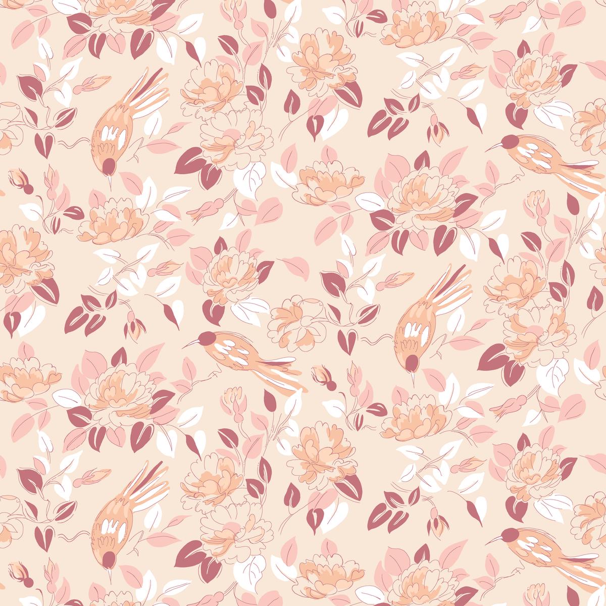 Floral Hummingbird on Neutral Fabric