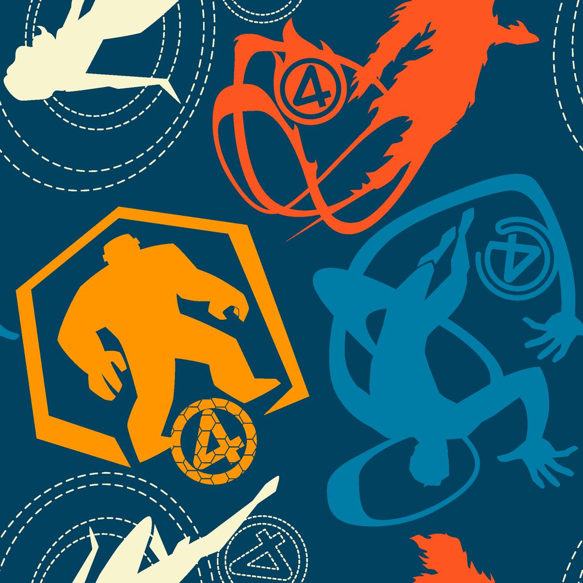 Marvel Fantastic Four Colorful Silhouettes on Navy