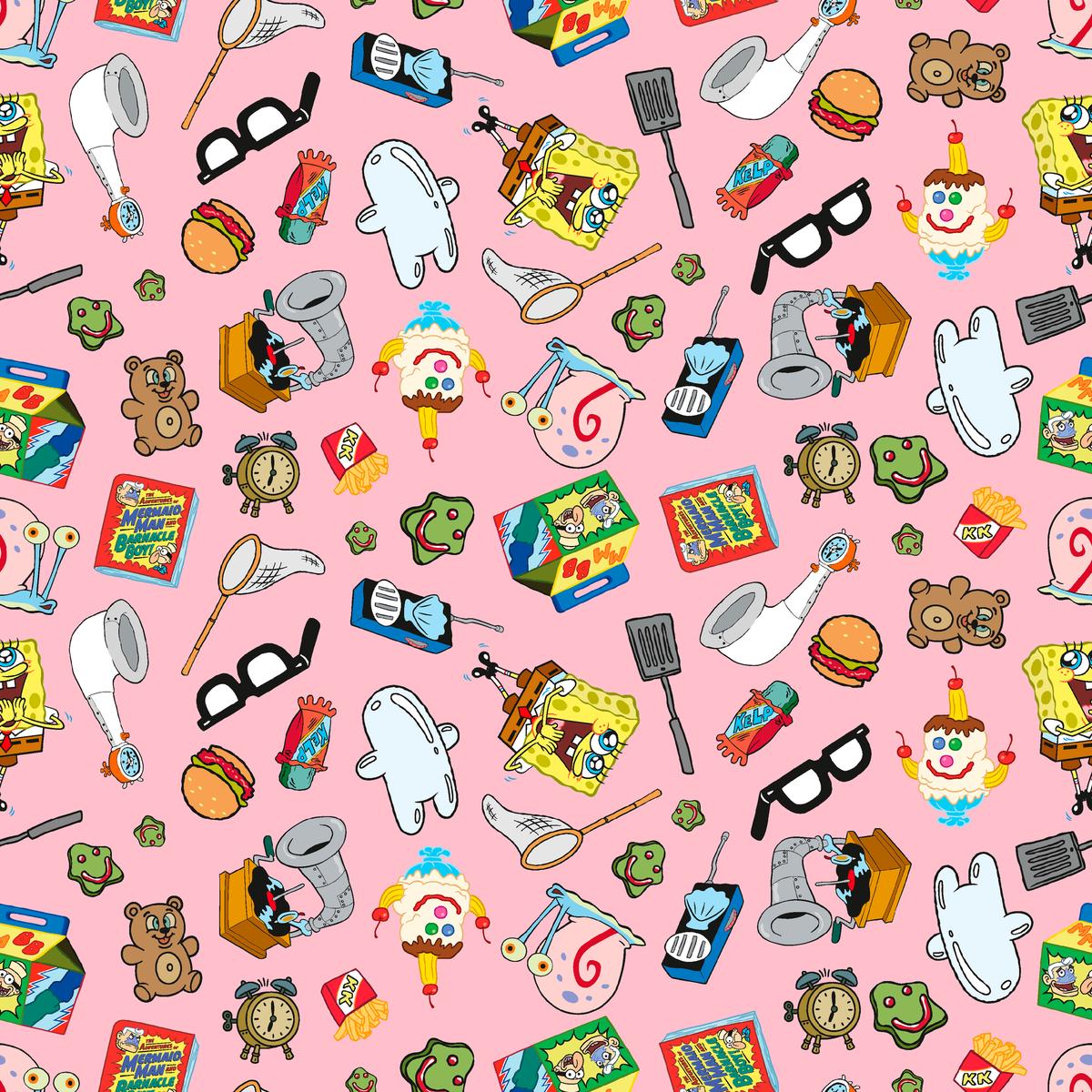 Nickelodeon SpongeBob Nostalgia Favorite Things on Pink Fabric