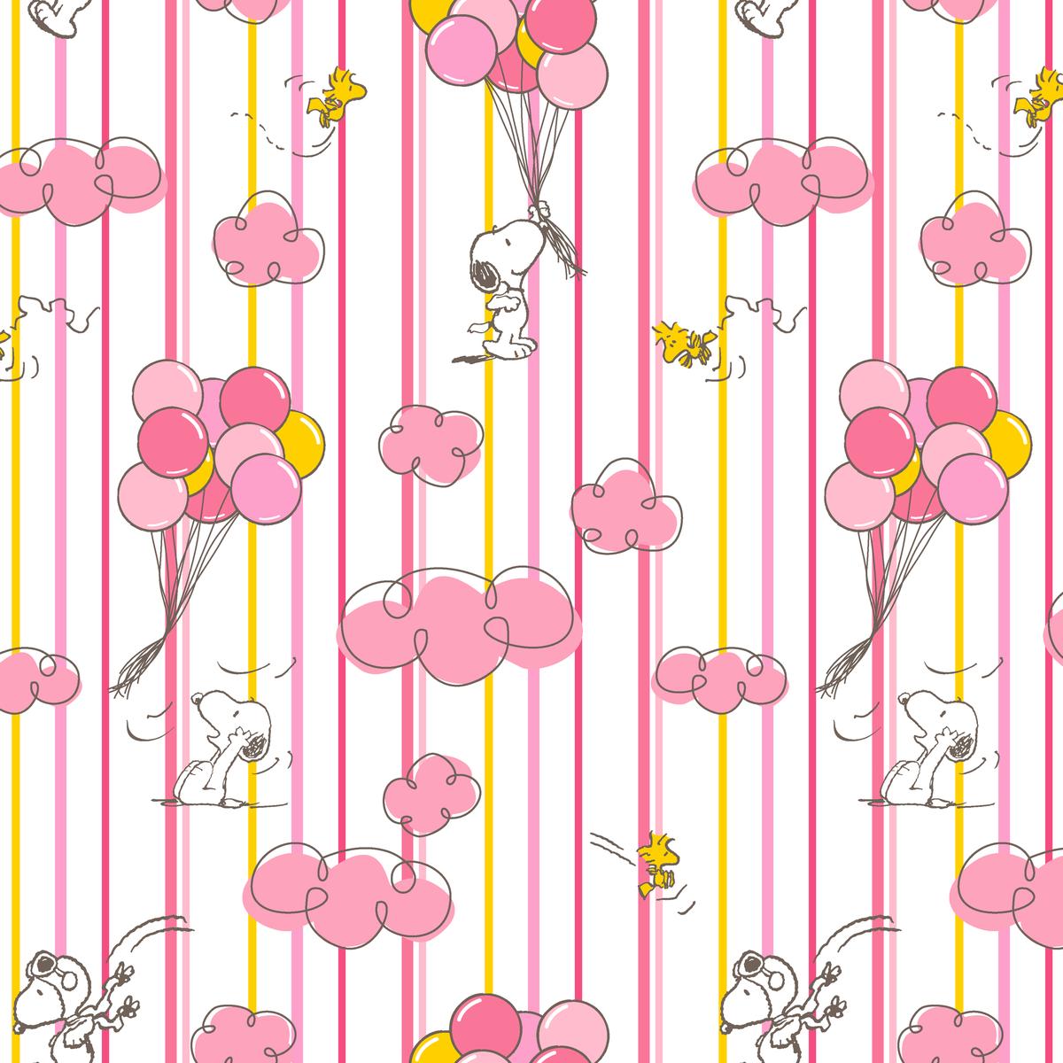 Peanuts Balloon Adventures on Pink Stripes Fabric