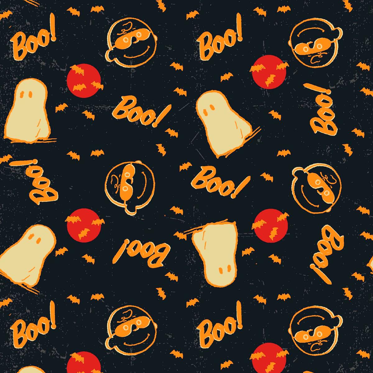 Peanuts Halloween Boo & Bats on Black Fabric