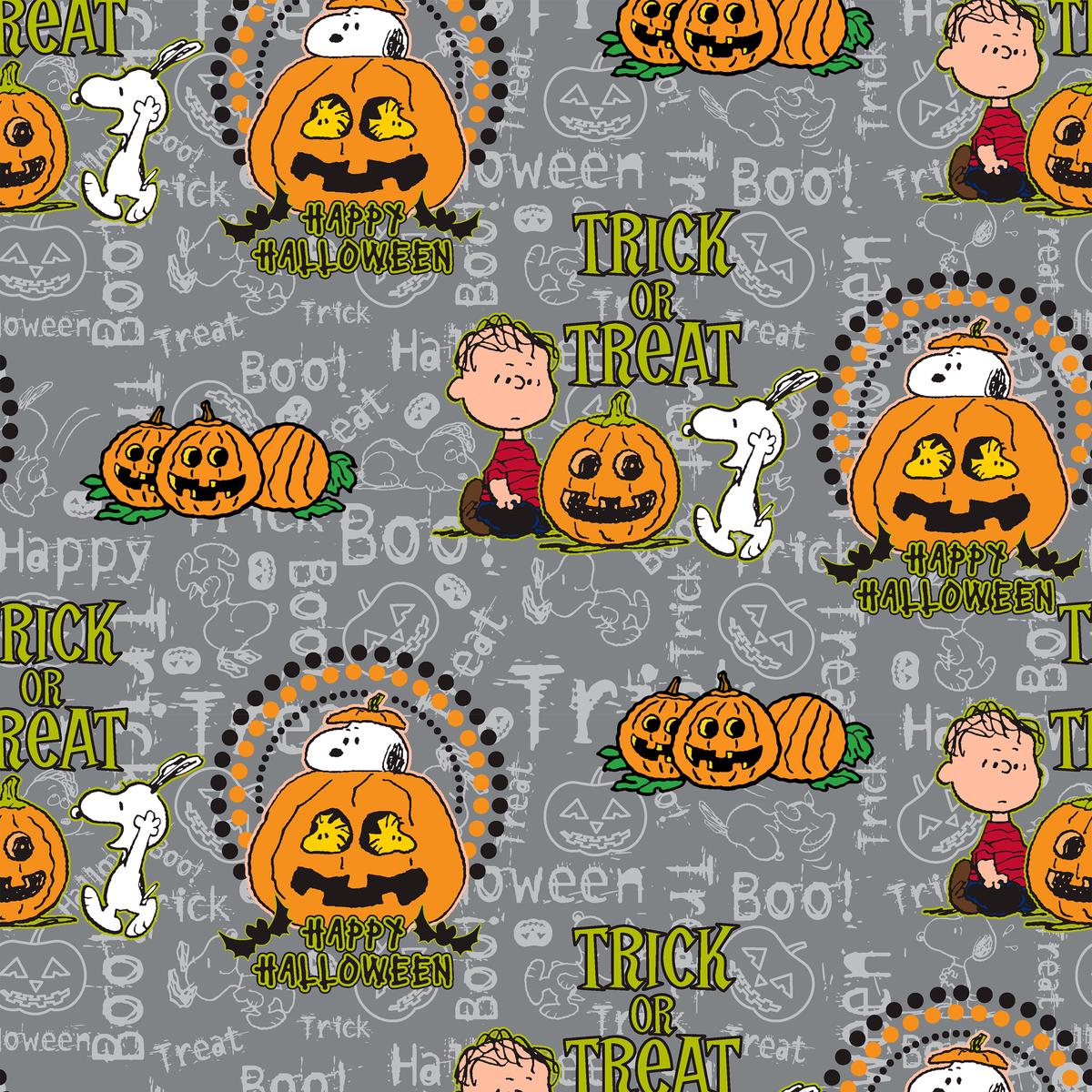 Peanuts Halloween Trick or Treat Pumpkins on Gray Fabric