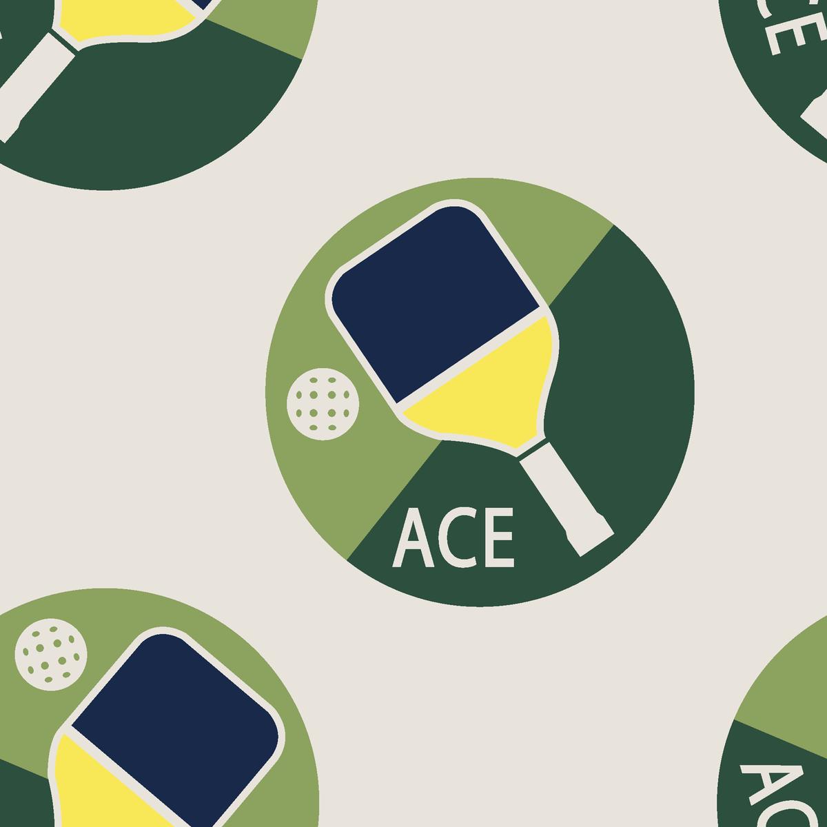 Pickleball Medallions on Cream & Green Fabric