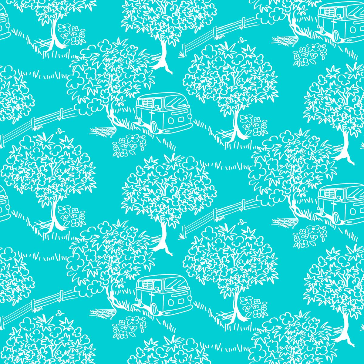 Scenic Trees on Turquoise Fabric