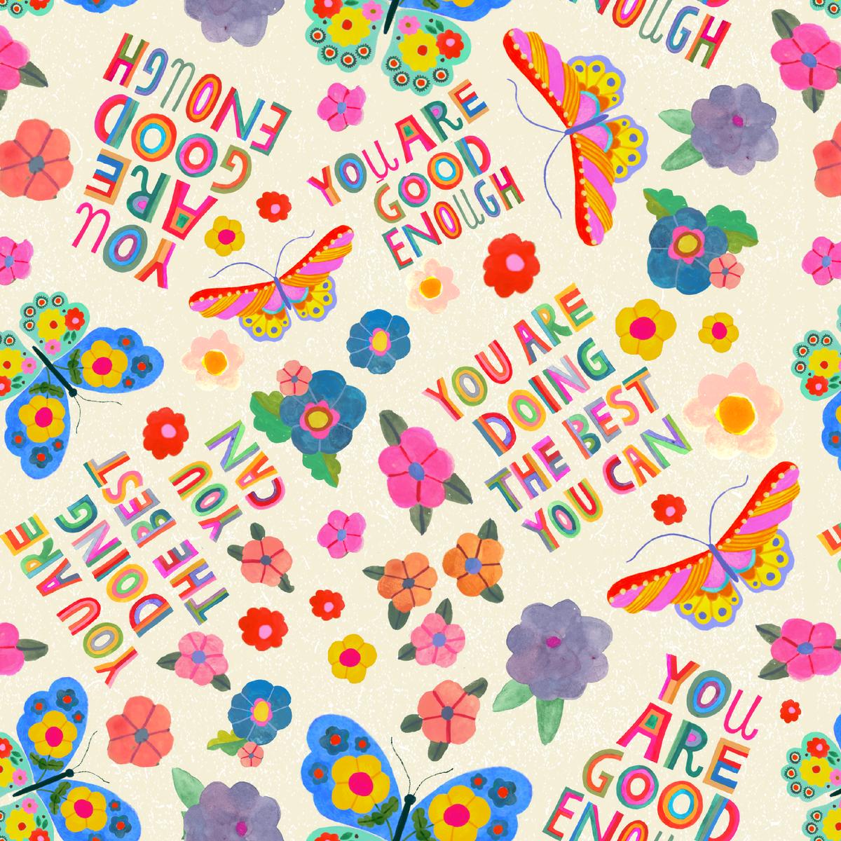 Shannon Snow Floral Affirmations on Cream Fabric
