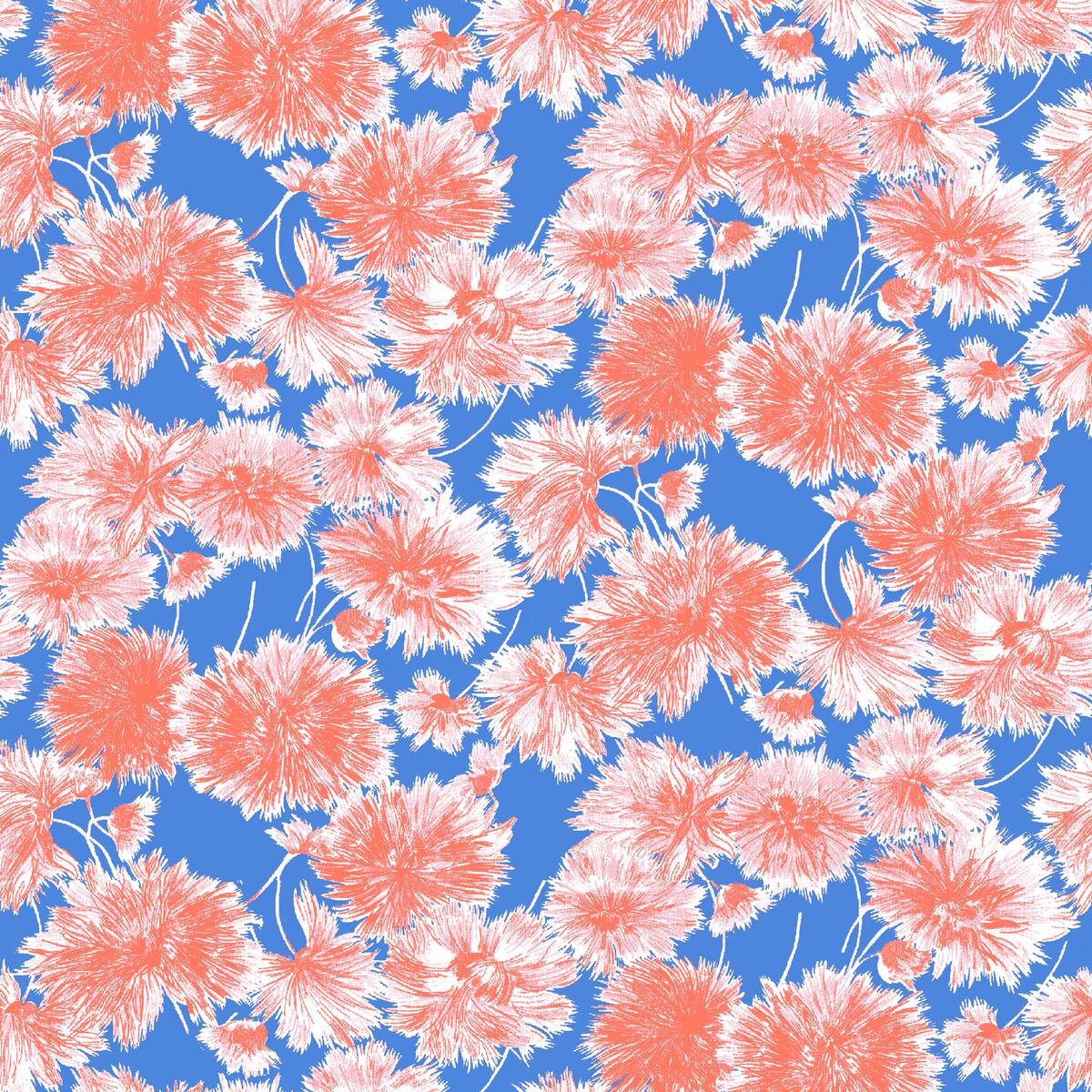 Sprout Parade, Coral Blue Fabric