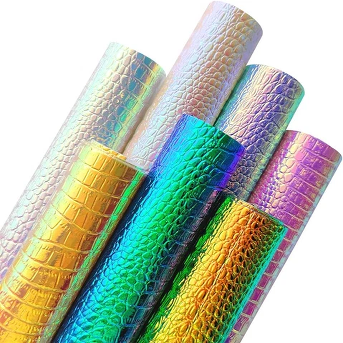 7 Pack Metallic Iridescent Faux Leather Sheets Embossed Crocodile Grain Anima...