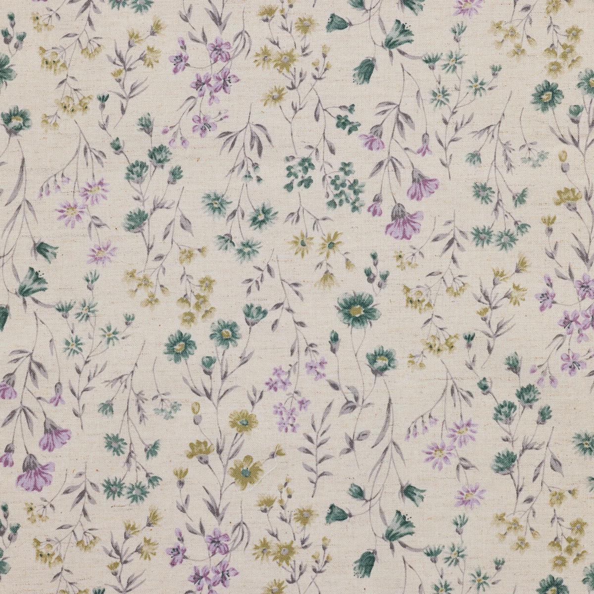 Antique Flowers Cotton Linen Sheeting - Green YPA-69040-1