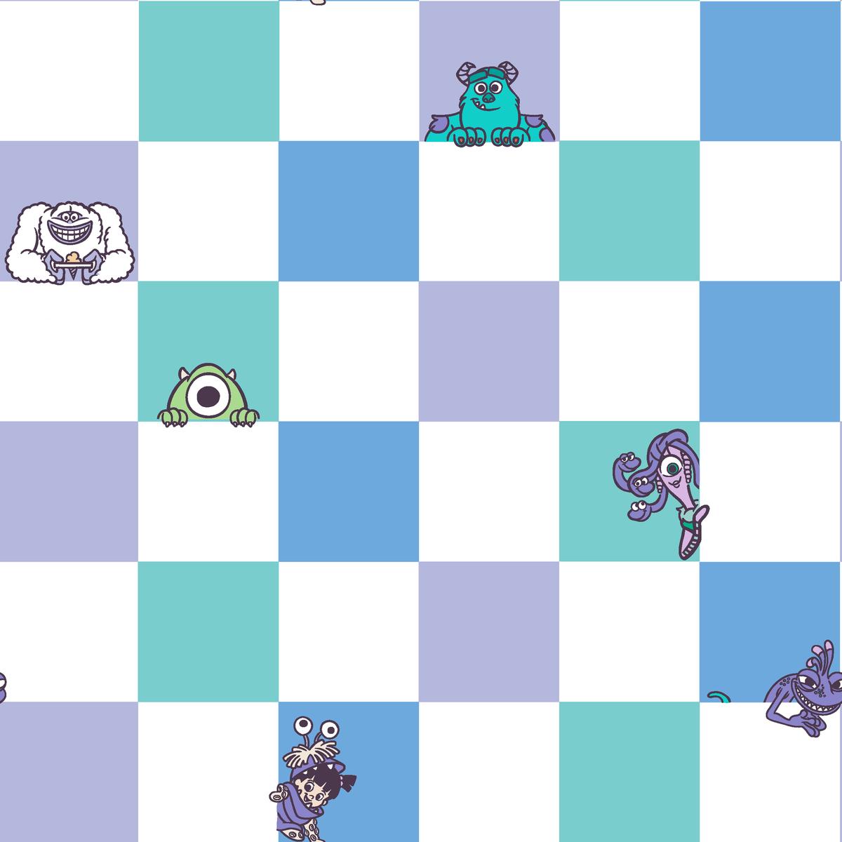Disney and Pixar's Monsters Inc Pastel Checkerboard Fabric