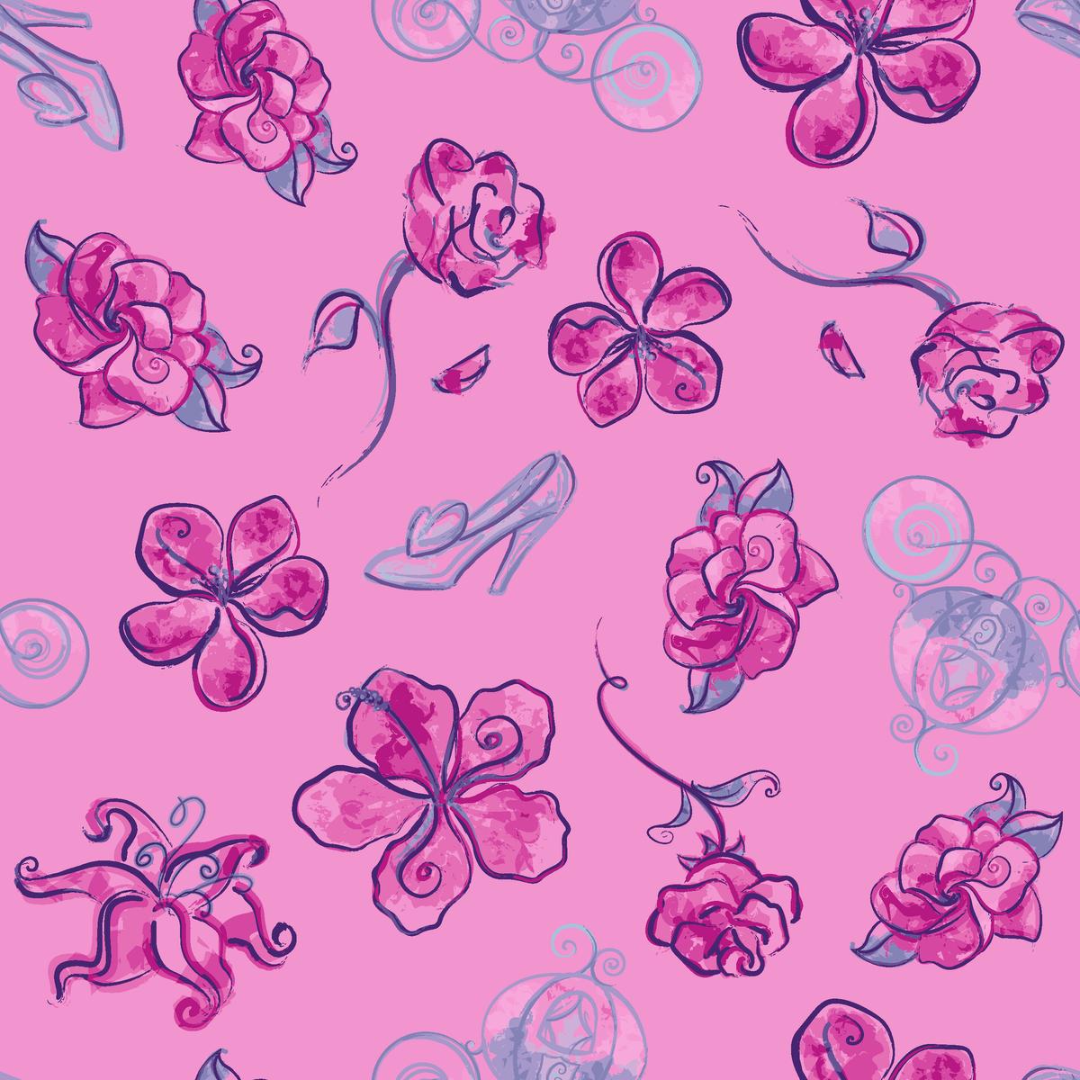 Disney Princess Cinderella Pink Floral Fabric