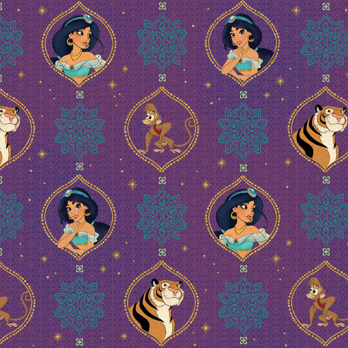 Disney Princess Jasmine Pattern on Purple Fabric