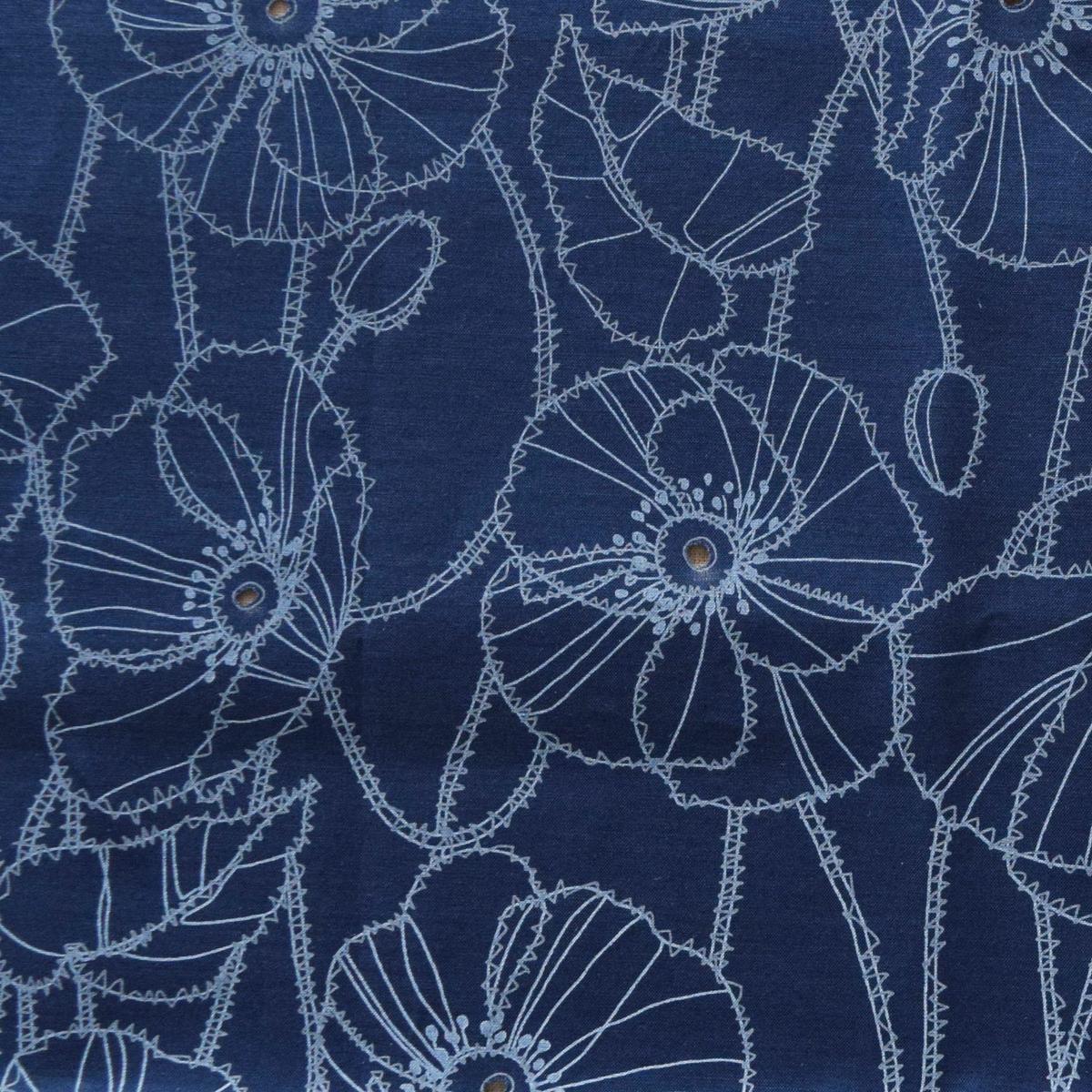 Embroidery Style Poppy Flowers Cotton Lawn - Navy NFA-65370-371
