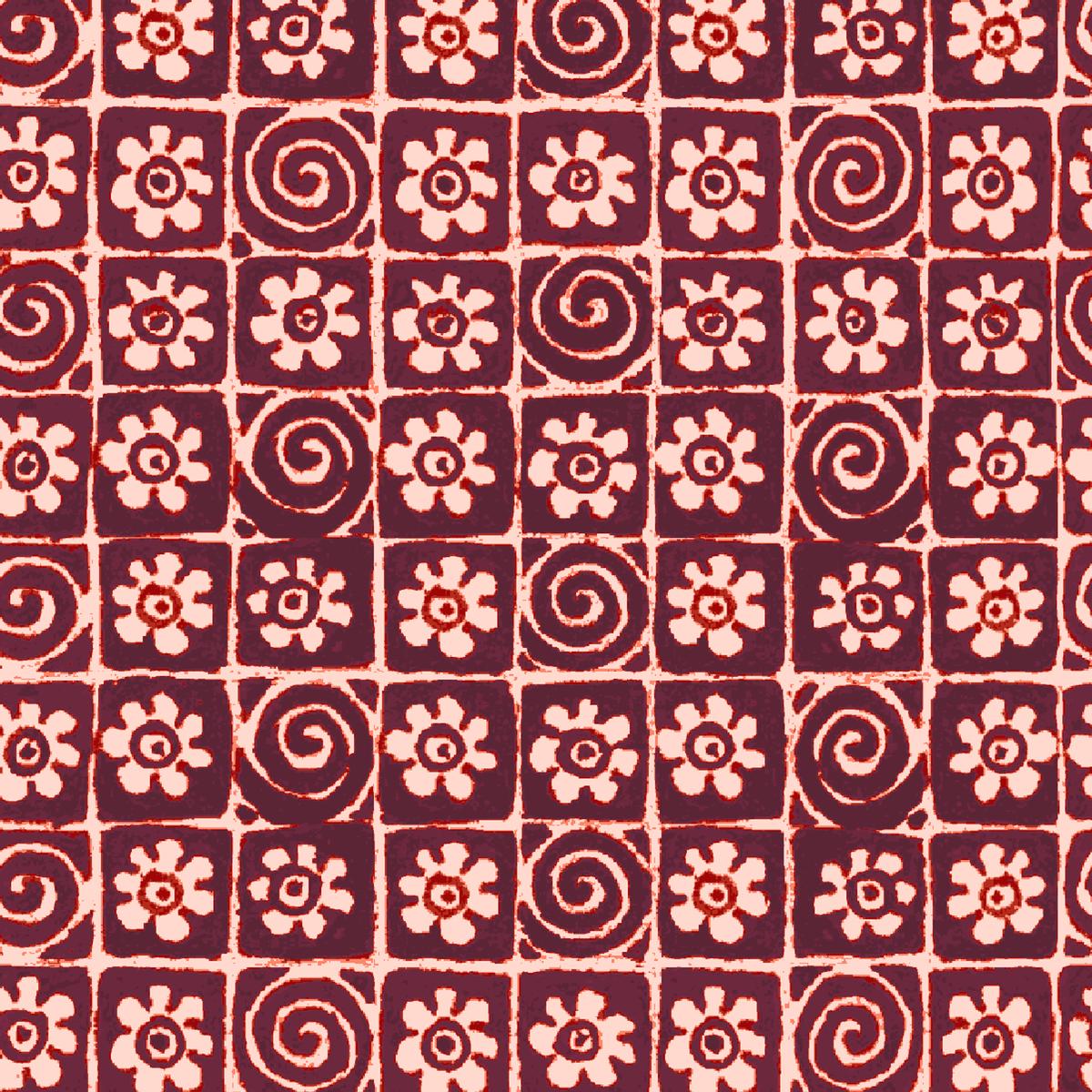 Floral Swirl Tiles on Berry Fabric