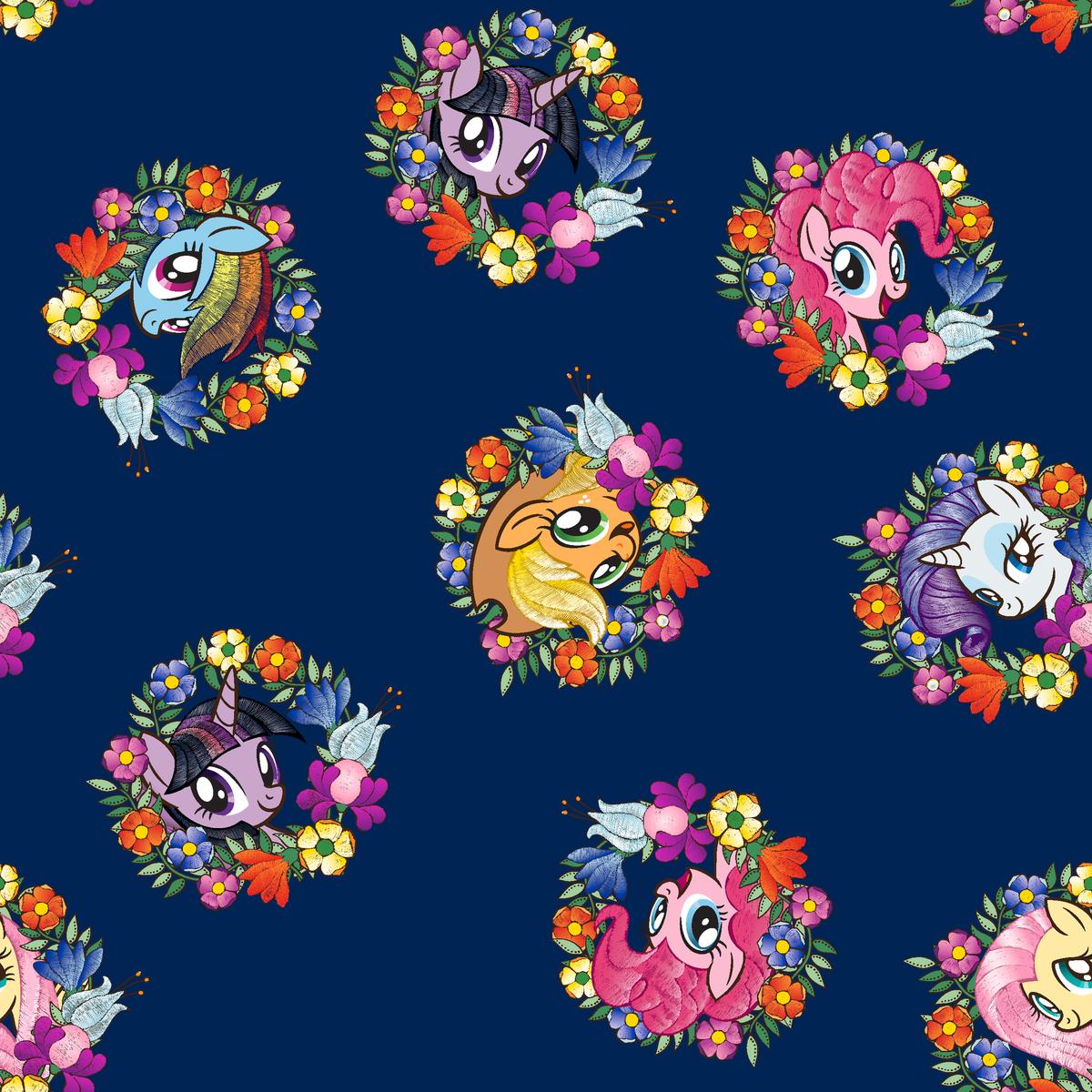 Hasbro My Little Pony Floral Medallions on Navy Fabric