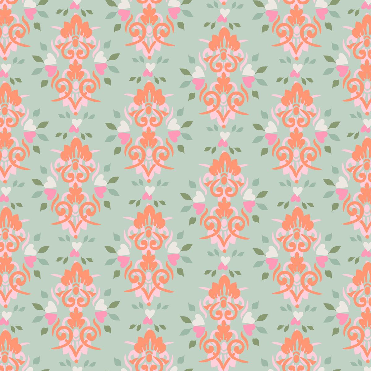 Hearts A Fire on Moss Fabric