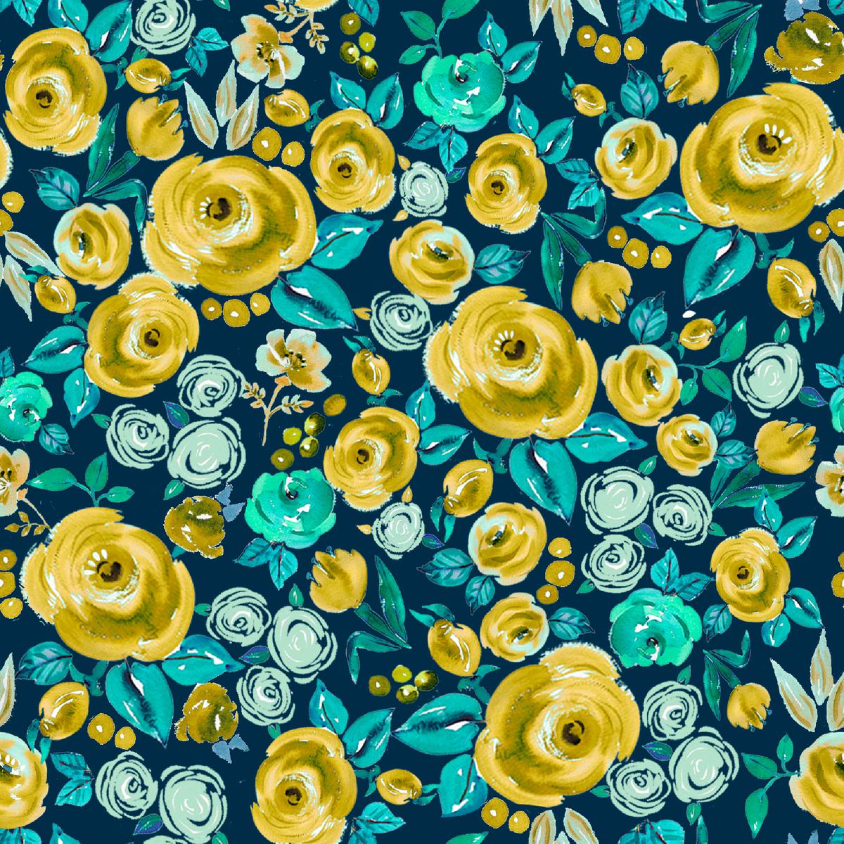 Jenny Faw Vibrant Roses in Yellow & Green Fabric