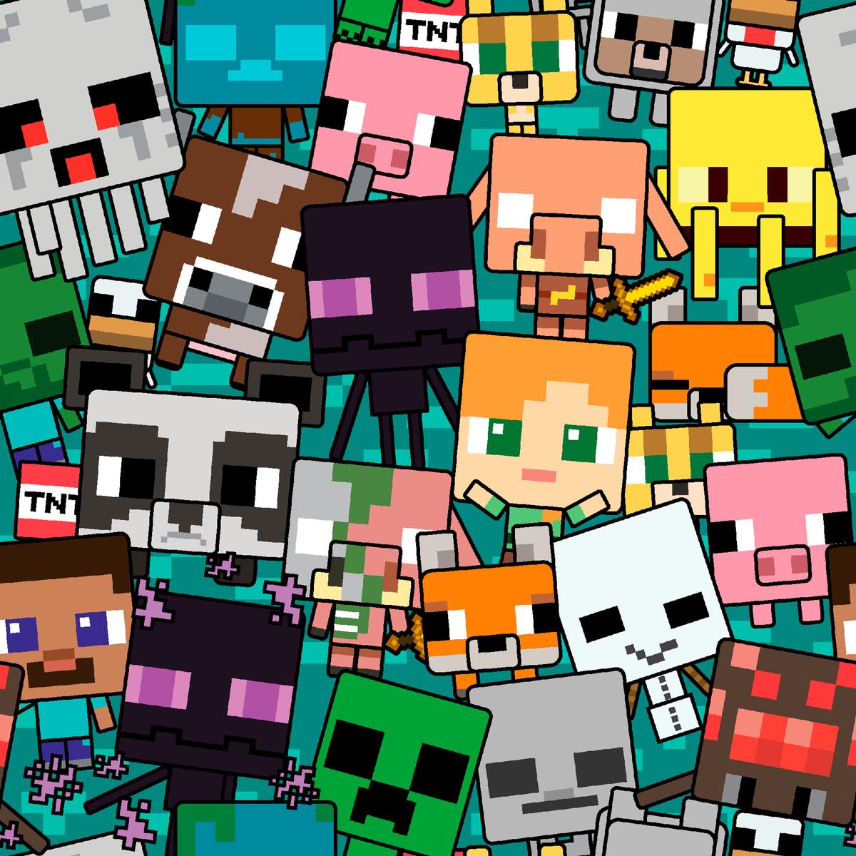 Minecraft Characters Pixelated Toss Fabric