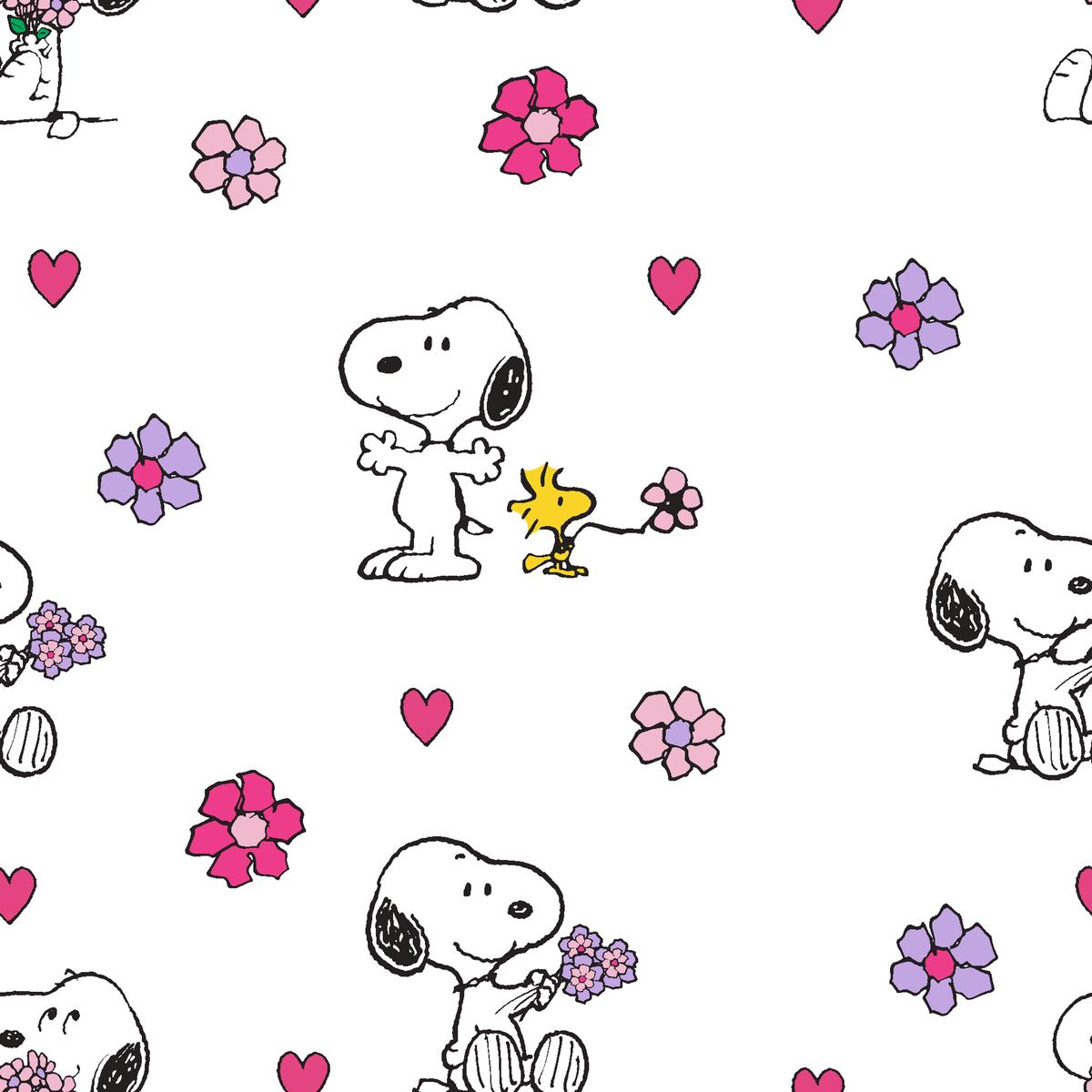 Peanuts Snoopy Floral Hearts Fabric