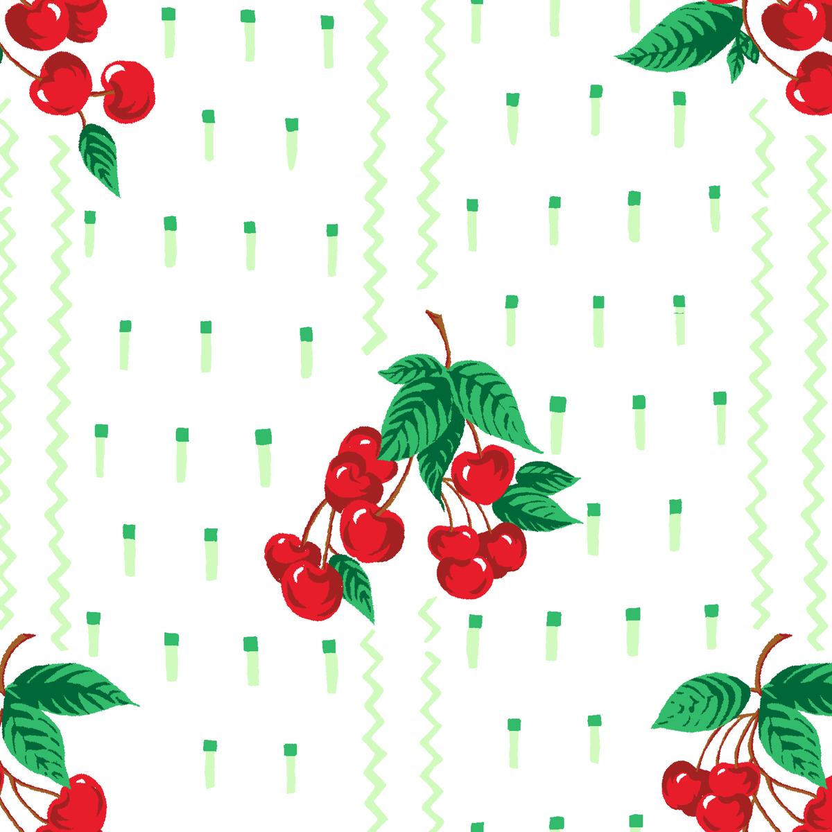 Vintage Cherry on Mint Lattice Fabric
