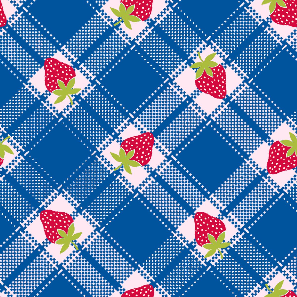 Berry Picnic - Blue Plaid Strawberry Fabric