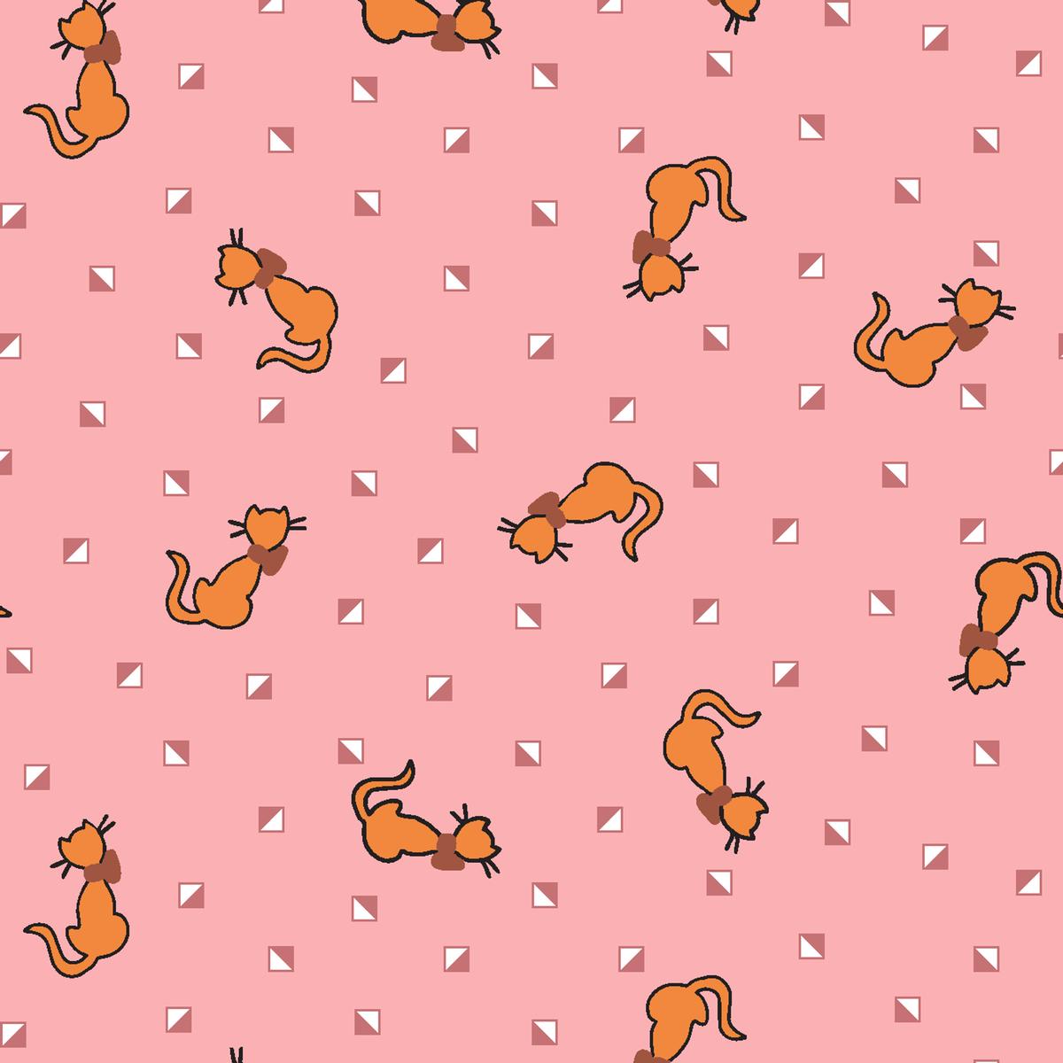 Cats Geo on Pink Fabric