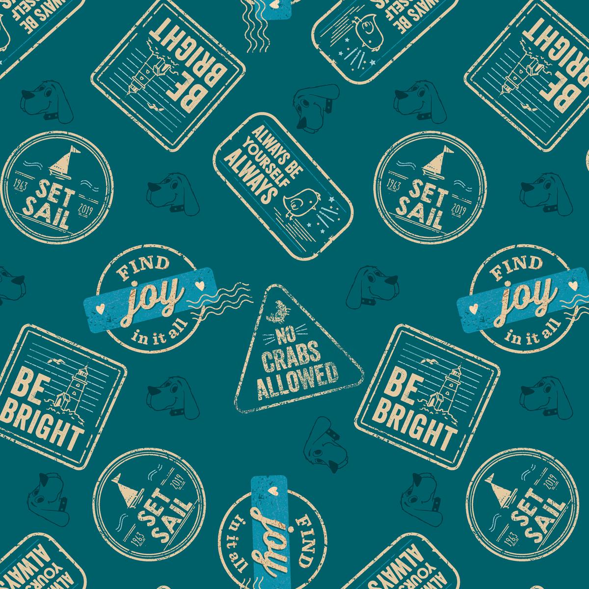 Clifford Passport to Anywhere on Teal Fabric